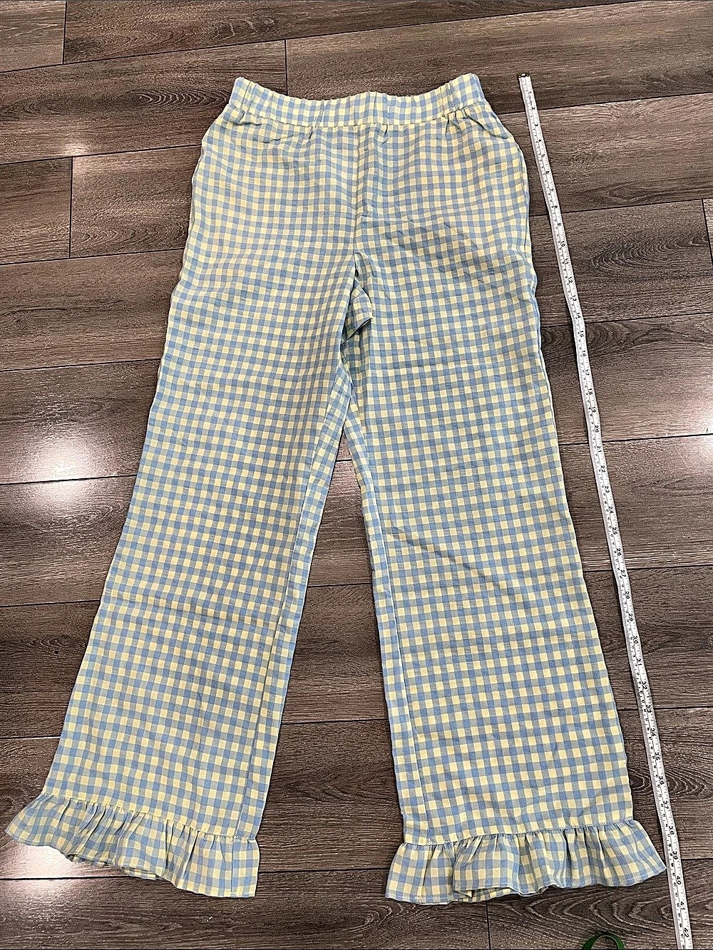 Things Between Gingham Wide Leg Pants in Blue & Yellow Size Small NWT